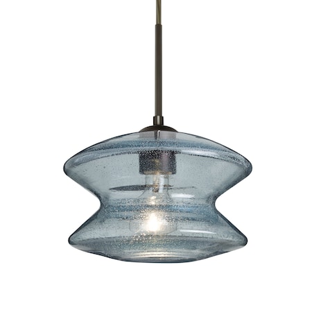 Besa Lighting Zen Cord Pendant, Blue Bubble, Bronze Finish, 1x60W Incandescent 1JT-ZENBL-BR